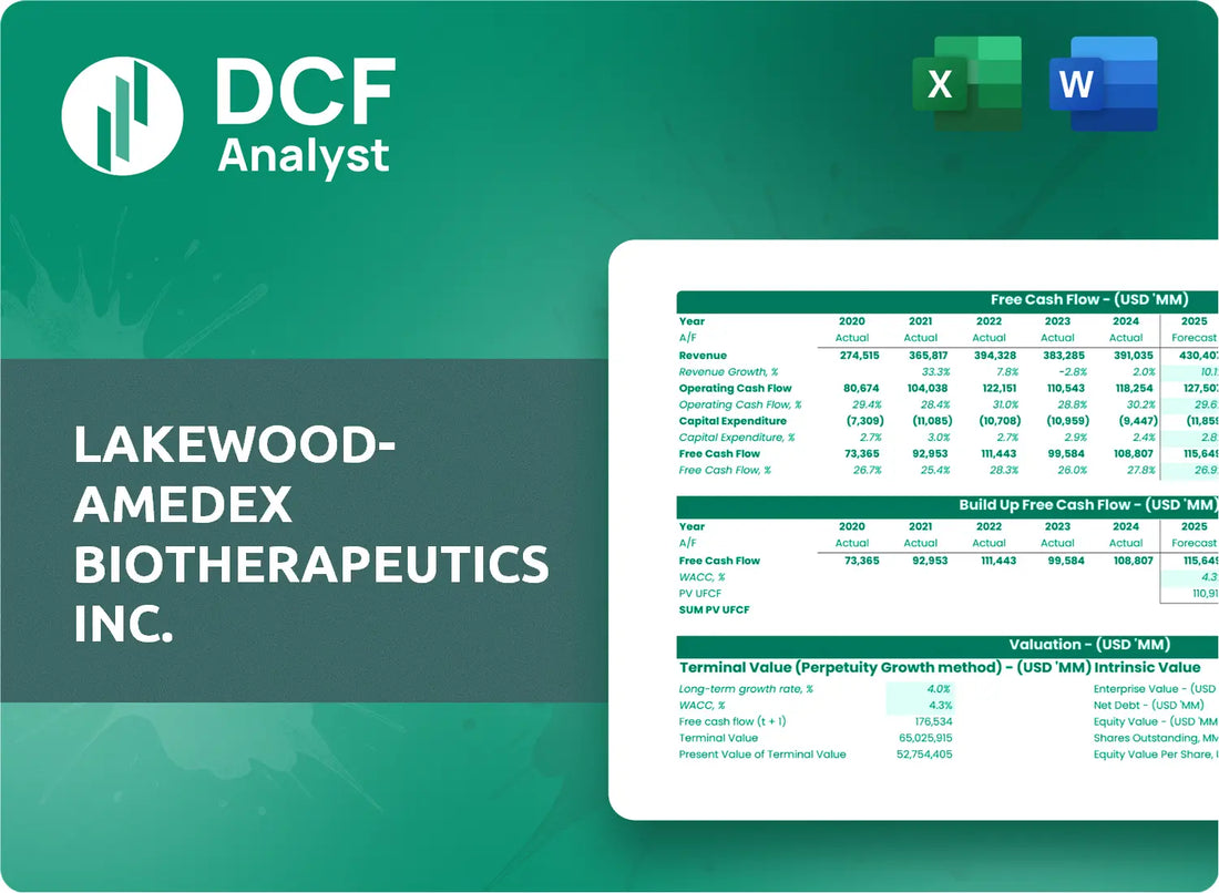 (LABT) Lakewood-Amedex Biotherapeutics Inc. Discounted Cash Flow Financial Model