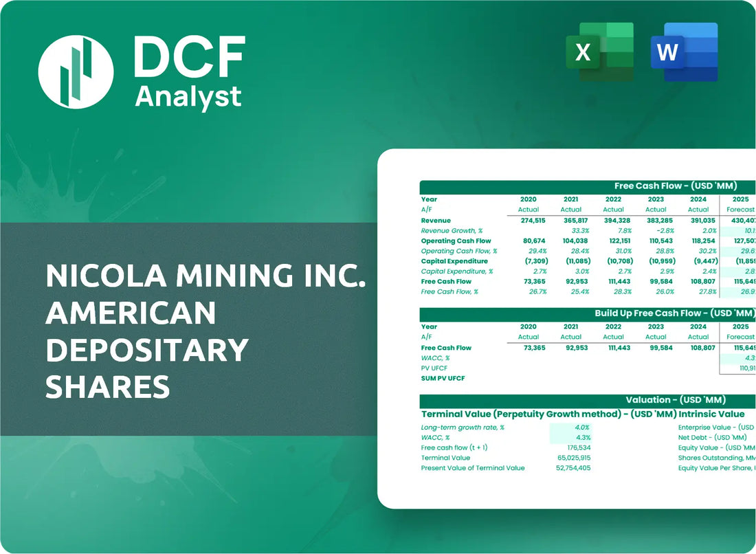 (NICM) Nicola Mining Inc. American Depositary Shares Discounted Cash Flow Financial Model